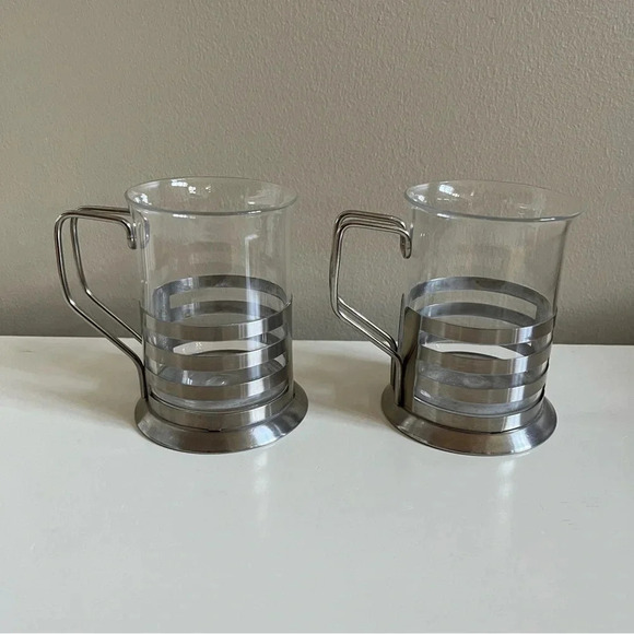 PRIMUS Coffee Glass Stainless Steel Mug Cup Set Of 2 Replacement Handle 3.75 in - Picture 1 of 7